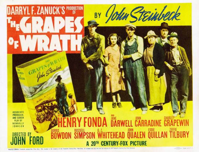 An example of "The Grapes of Wrath's" success: The book was quickly made into a film, already in 1940 John Ford's directed motion picture was released, starring Henry Fonda. 